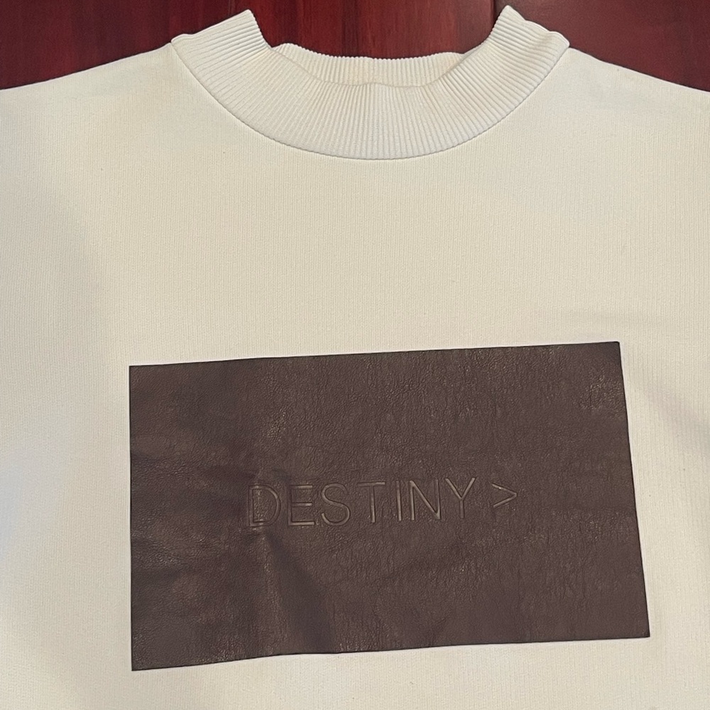 Cream T-Shirt with Faux Leather Graphic - Picture 2 of 3